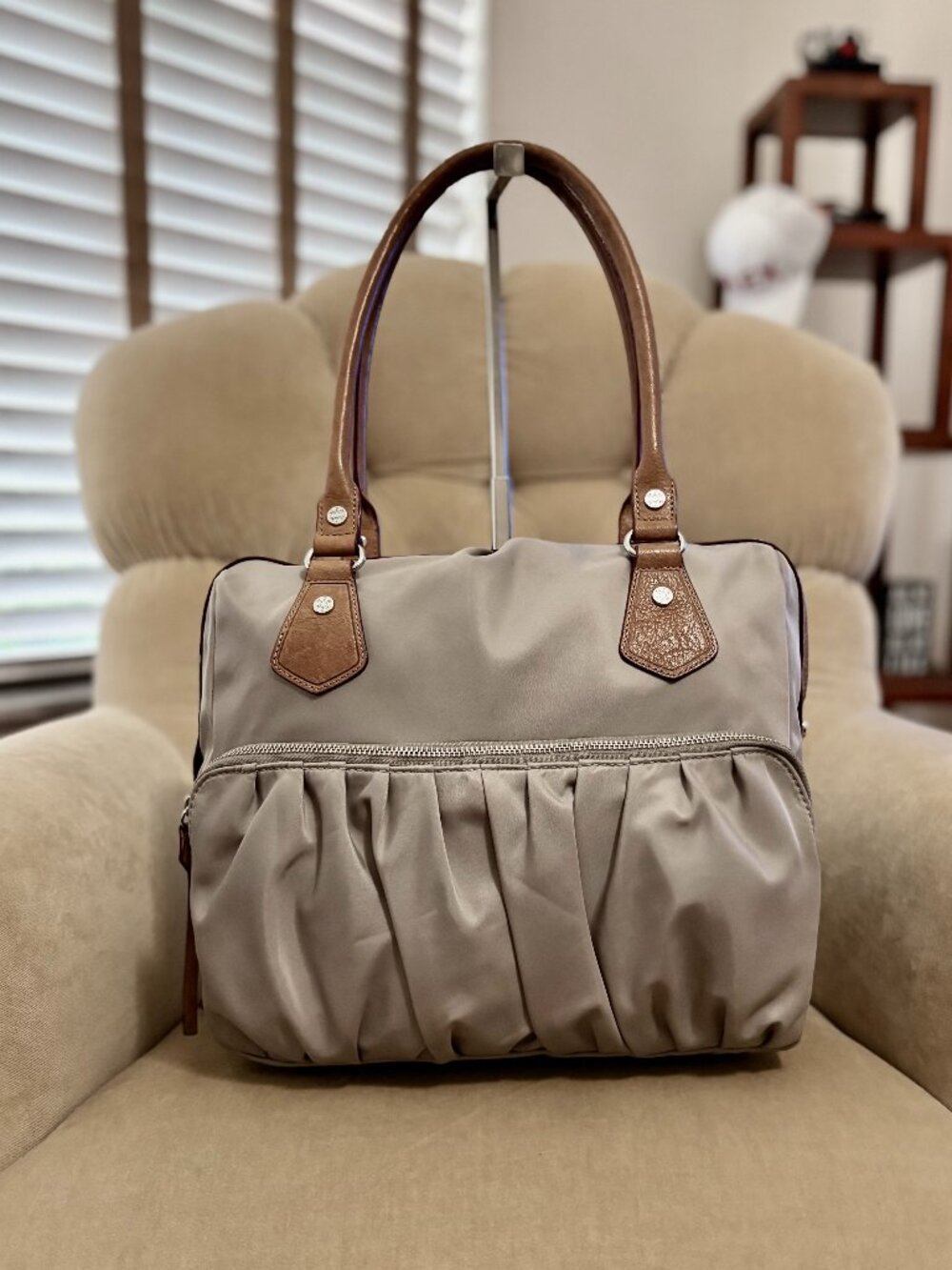 Auth MZ WALLACE Iconic Bedford Belle Khaki Nylon Large Satchel Bag - Picture 3 of 5